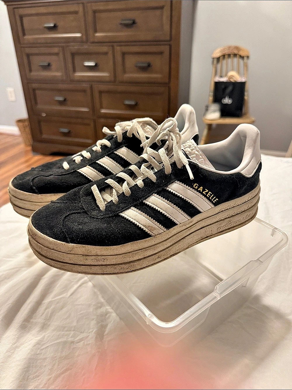 adidas Gazelle Bold Core Black White Platform Sneakers in Black & White